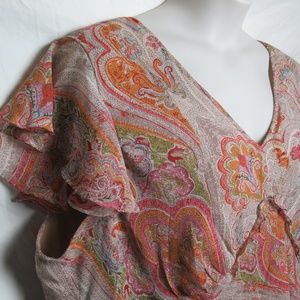 INC - Brown / Tan Paisley Silk Top (24W)